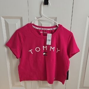 Tommy Hilfiger Hot Pink Logo Crop Tee